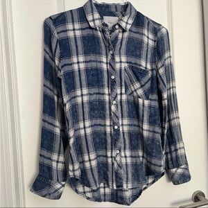Rails Hunter Plaid Long Sleeve Button Up Shirt Blue White Pink Size XS Lyocell